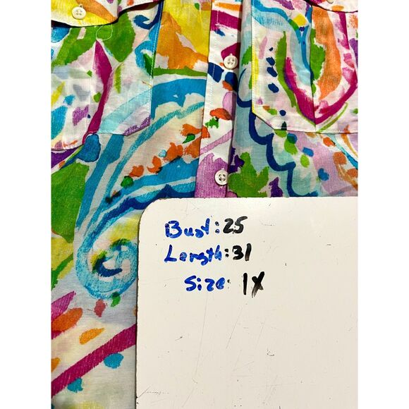 Lauren ralph Lauren cotton silk button up shirt colorful art to wear women 1X - Picture 6 of 6